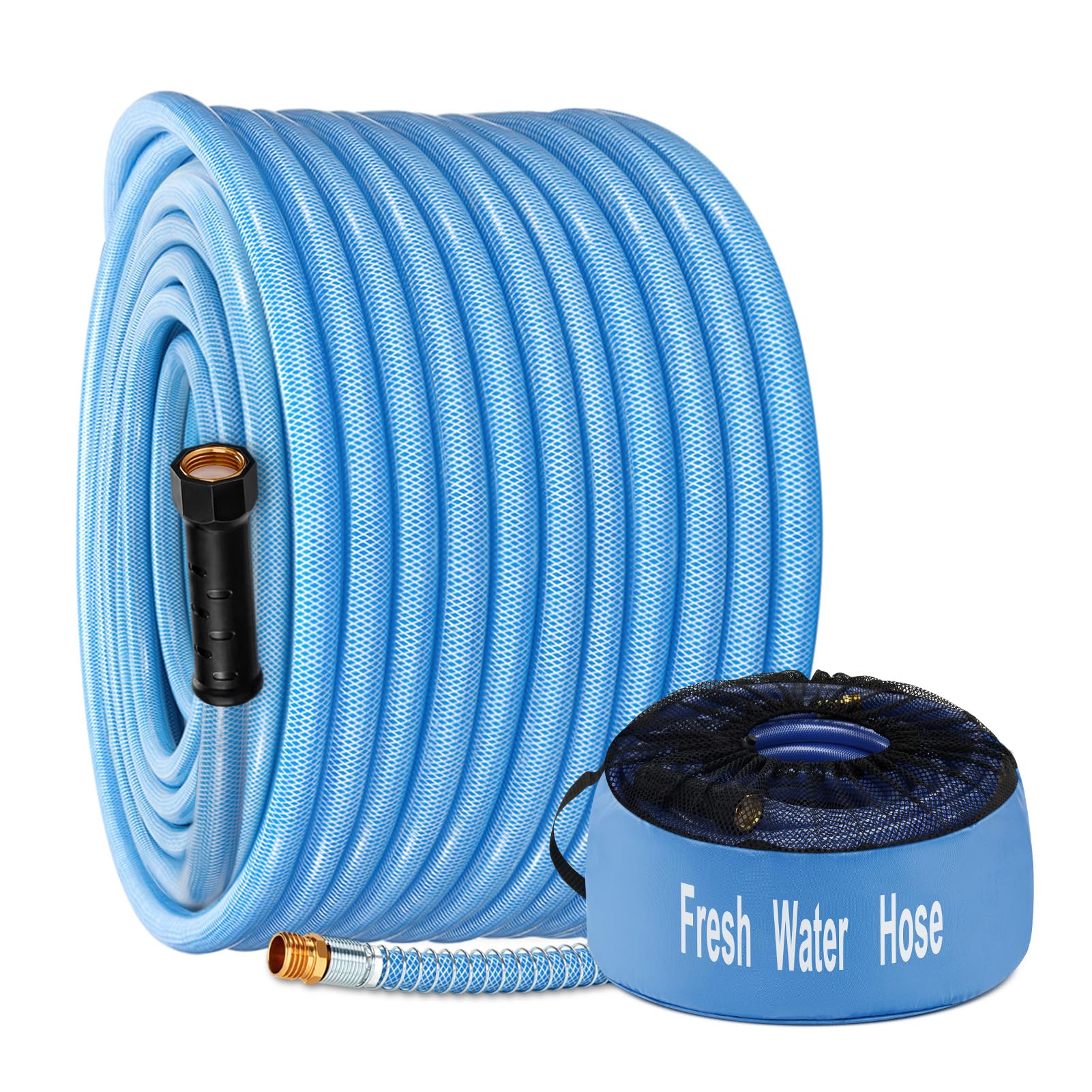 Photo 1 of Kohree 75FT Upgraded RV Water Hose, 5/8" Premium Drinking Water Hose for Camper, Leak Free, No Kink, Flexible Garden Hose 75 ft with Storage Bag, Reinforced PVC Design w/Strain Relief Ends - Blue