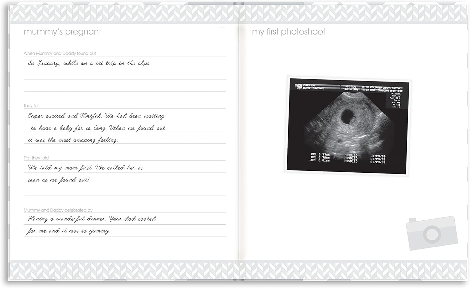 Pearhead First 5 Years Chevron Baby Memory Book with Included Clean-Touch Baby Safe Ink Pad to Create Baby's Handprint or Footprint - Image 5