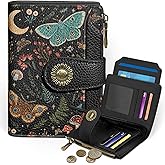 Icycay Butterfly Small Wallet Women RFID Blocking Bifold, Credit Card Holder, Zipper Coin Pocket, PU Leather, Compact, Travel, 4 ID Window, 14 Card Slots, Cash Purse, Ladies Woman Female Girls