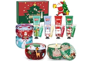 AOTTOM Candles Gifts for Women, 4 Christmas Scented Candles, 4 Mini Hand Cream Lotion & 4 Lip Blam Gift Set for Women, Ideal Party Favors Christmas Gifts Stocking Stuffers for Mom, Coworker, Teacher, Friend
