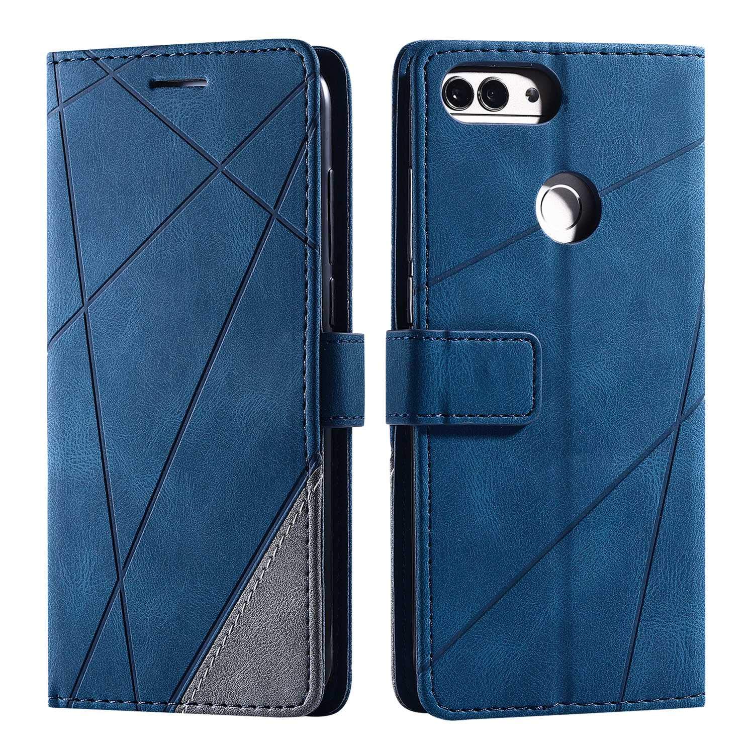 SONWO Case for Huawei P Smart 2018 / Huawei Enjoy 7S Case, Premium Leather Flip Wallet Case Magnetic Closure Card Slots Kickstand Phone Case for Huawei P Smart 2018 / Huawei Enjoy 7S, Blue