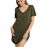 Chamllymers Cotton Sleep Shirts for Women Soft Sleepwear Loose Fit Night Shirts V-neck Nightwear