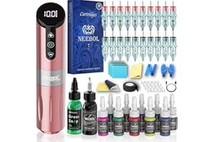 Neebol Wireless Tattoo Gun Kit, Rotary Tattoo Pen with 6h Battery Life, Digital Screen Display, Extra Black Ink, Complete Tattoo Gun Kit for Beginners and Professionals, Cordless Machine, Pink