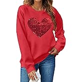 MNLYBABY Valentines Sequins Sweatshirts Women Valentine Heart Sweatshirt Casual Glitter Heart Graphic Pullover Tops