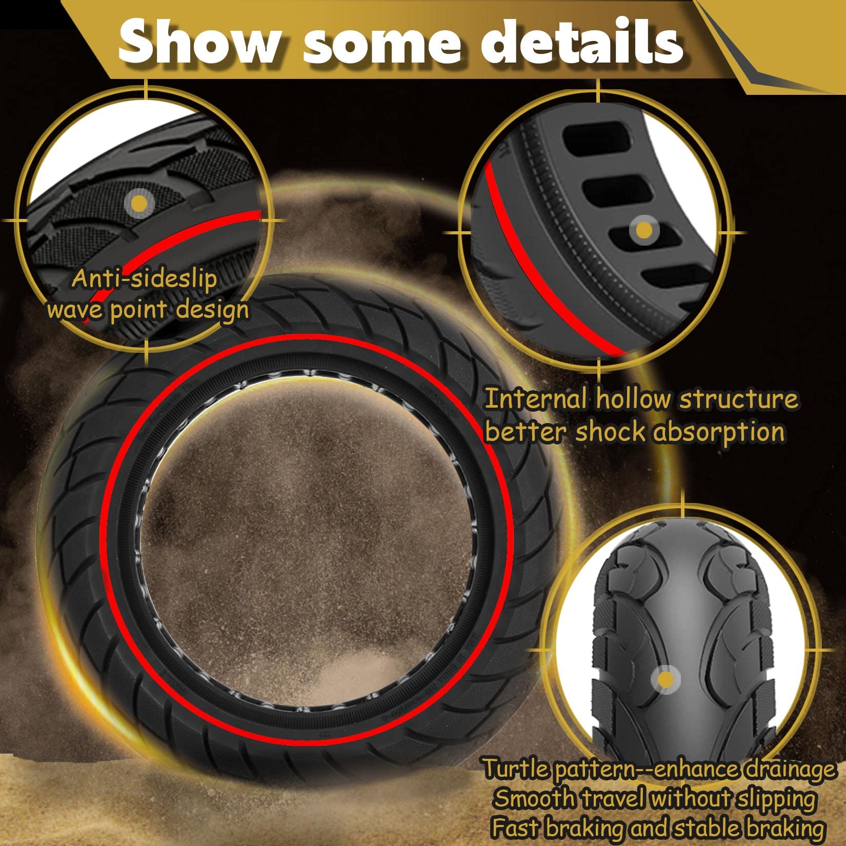 10x2/54-152 Solid Tire, 10x2.125 Tubeless Tires Fit for Swagtron SG-5, VOLPAM SP01/SPT7, Gotrax GXL V2, Ninebot F25/ D40X/ D18W/ D28U, Replacement for 50/75-6.1, 10x2 Original Tire, Red