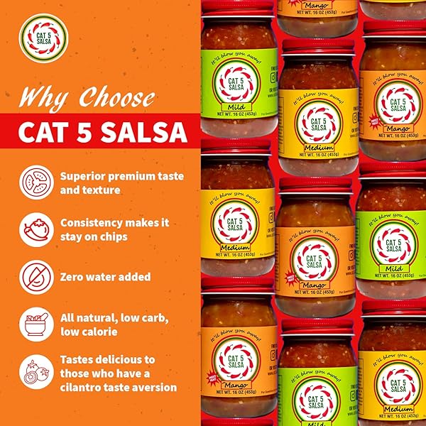 CAT 5 SALSA – MANGO CHILI SAUCE – GOURMET RECIPE WITH FRESH INGREDIENTS, ADDICTIVELY DELICIOUS SALSA FOR PARTIES, DIPS & SNACKS – 16 OZ, 1 JAR