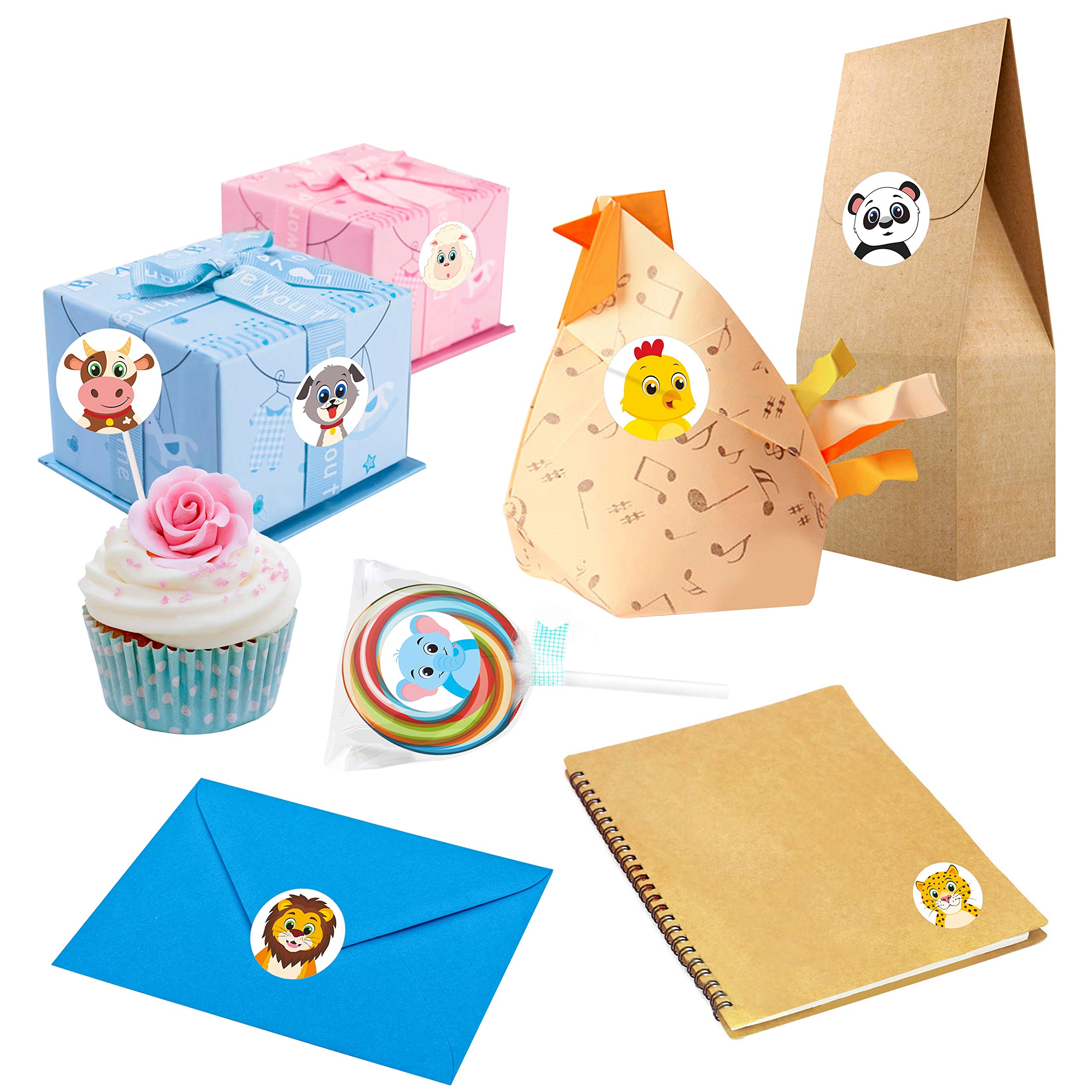 600 Adorable Round Land Animal Stickers in 16 Designs with Perforated Line Expanded Version (Each Measures 1.5