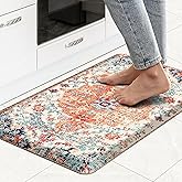 MAYHMYO Boho Kitchen Mat Anti Fatigue Ethnic Kitchen Cushioned Floor Mat Orange Blue Kitchen Rugs Non Slip Cool Rugs for Kitchen Floor Office