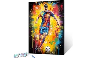 Graffiti Sportsman/Athletes Paint by Numbers Kits with Brushes, Palying Football Acrylic Oil Painting for Adults Doodle Pictu