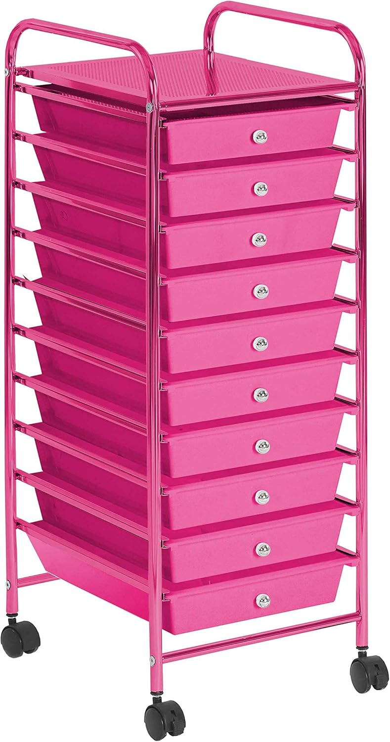 Urban Shop 10 Drawer Rolling Storage Cart, Pink: Furniture & Decor