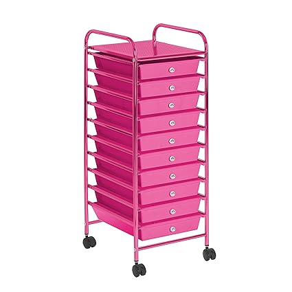Urban Shop 10 Drawer Rolling Storage Cart Metal Fuschia Amazon