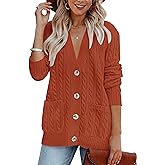 MEROKEETY Cardigan Sweater for Women 2026 Fall Winter Spring Cable Knit Button Up Open Front Long Sleeve Coat