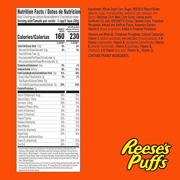 REESE’S PUFFS BREAKFAST CEREAL, CHOCOLATEY PEANUT BUTTER CEREAL, LARGE SIZE, 16.7 OZ