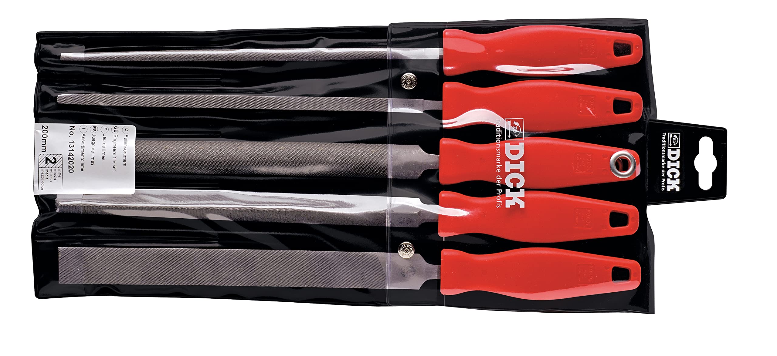 Dick 13142020 File Set with Wood Handles, Multi-Colour, 200 mm, Set of 5 Piece