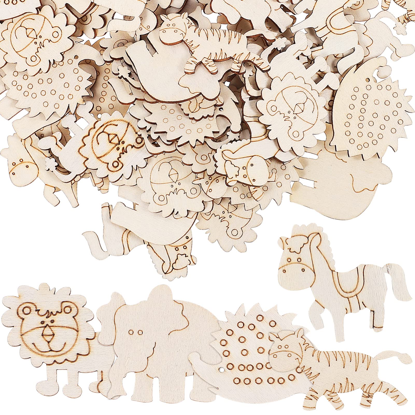 ABOOFAN 100Pcs Unfinished Wooden Animal Embellishments for Crafts DIY Cutouts for Scrapbooking Seasonal Decorations and Kids Projects