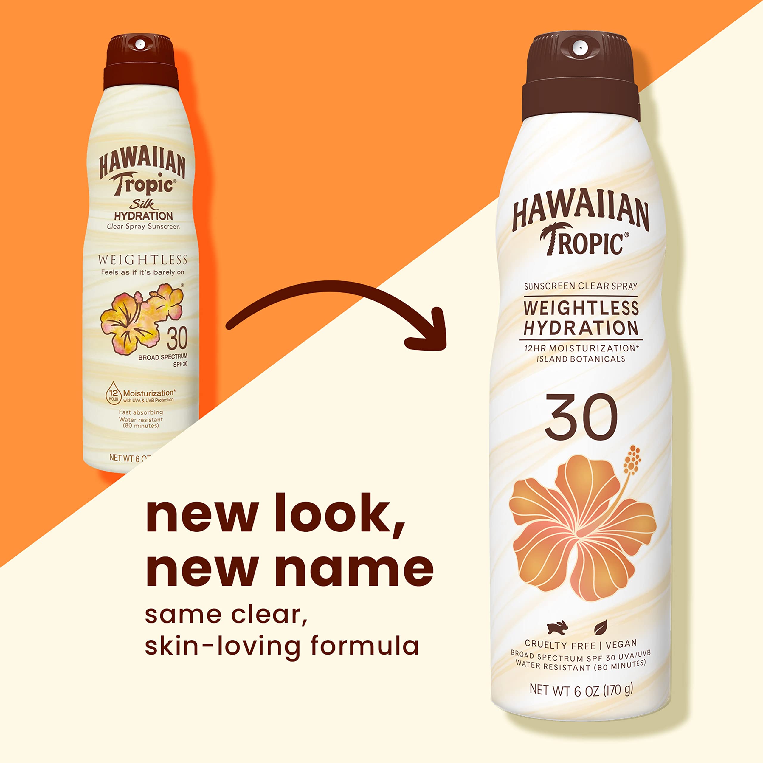 Hawaiian Tropic Weightless Hydration Clear Spray Sunscreen SPF 30, 6oz | SPF 30 Sunscreen Spray, Sunblock, Oxybenzone-Free, 6oz each Twin Pack