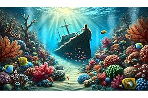 GENERIC Undersea Shipwreck Aquarium Background Underwater World Coral Fish Tank Background 24x12 Inches PVC Glass Container Decoration with Tapes