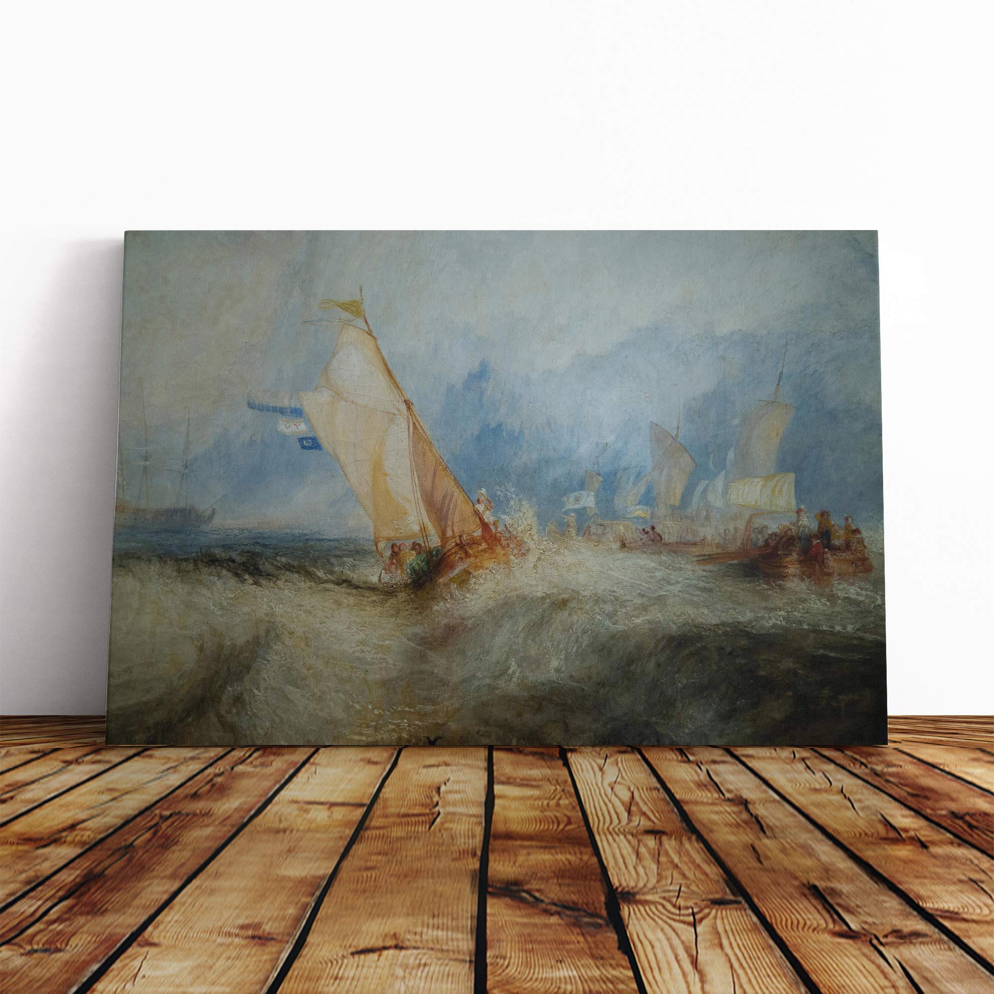 Joseph Mallord William Turner Ship at Sea Canvas Print | Gallery Wrapped 30mm Frame Wall Art | 20x14 inches | Ready to Hang | Coastal Seascape Picture | Living Room Bedroom Lounge Office