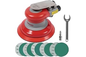UPWOOD Pneumatic random orbital sander 5-inch light weight palm sander 3/16" (5 mm) diameter orbit 12000 RPM with extra 10pcs sandpaper