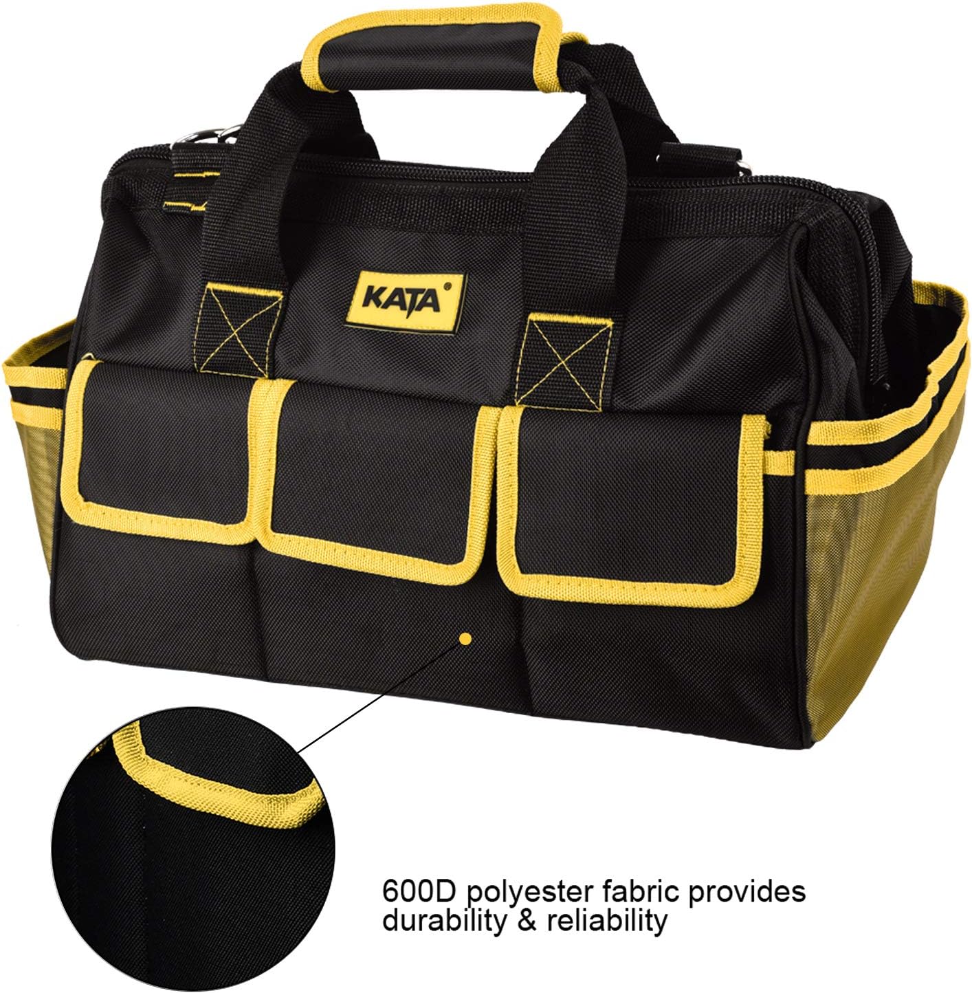 KATA 16 Inch Heavy Duty Tool Bag with Wide Mouth for Tool Storage, Carrier and Organizer, Bag for Tools, Yellow - - 