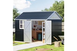 Breezz 8X10FT Outdoor Steel Storage Shed with Clear Window, Lockable Doors, Weather-Resistant Metal Tool Shed for Garden, Backyard, Patio, and Utility Storage.Nightblue
