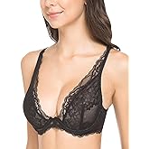 Wingslove Women's Sexy Bra Sheer Lace Bra Plunge Unlined Full Coverage See Through Underwire Bra