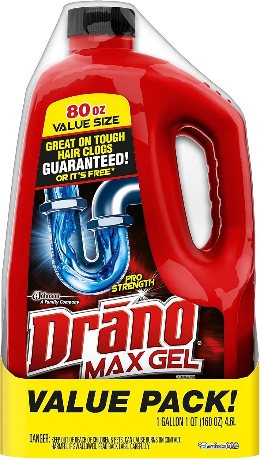Drano Max Gel Drain Clog Remover and Cleaner for Shower or Sink Drains, Unclogs and Removes Hair, Soap Scum, Blockages, 80 oz- Pack of 2: Health & Personal Care