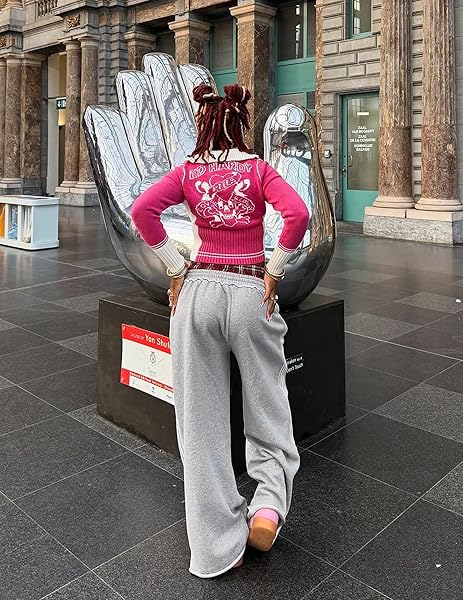 AELFRIC EDEN BAGGY WIDE LEG SWEATPANTS FOR WOMEN MEN DOUBLE ELASTIC WAISTED STREETWEAR Y2K CASUAL LOUNGE PANTS TROUSER WITH POCKETS GREY SMALL