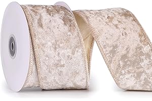 MAYREEL Champagne Gold Crushed Velvet Ribbon Wired 2.5" x 10 Yards Christmas Wired Edge Ribbon Champagne Christmas Decorations Gold Ribbon for Gift Wrapping Wreath Tree Topper Bow Making Crafts