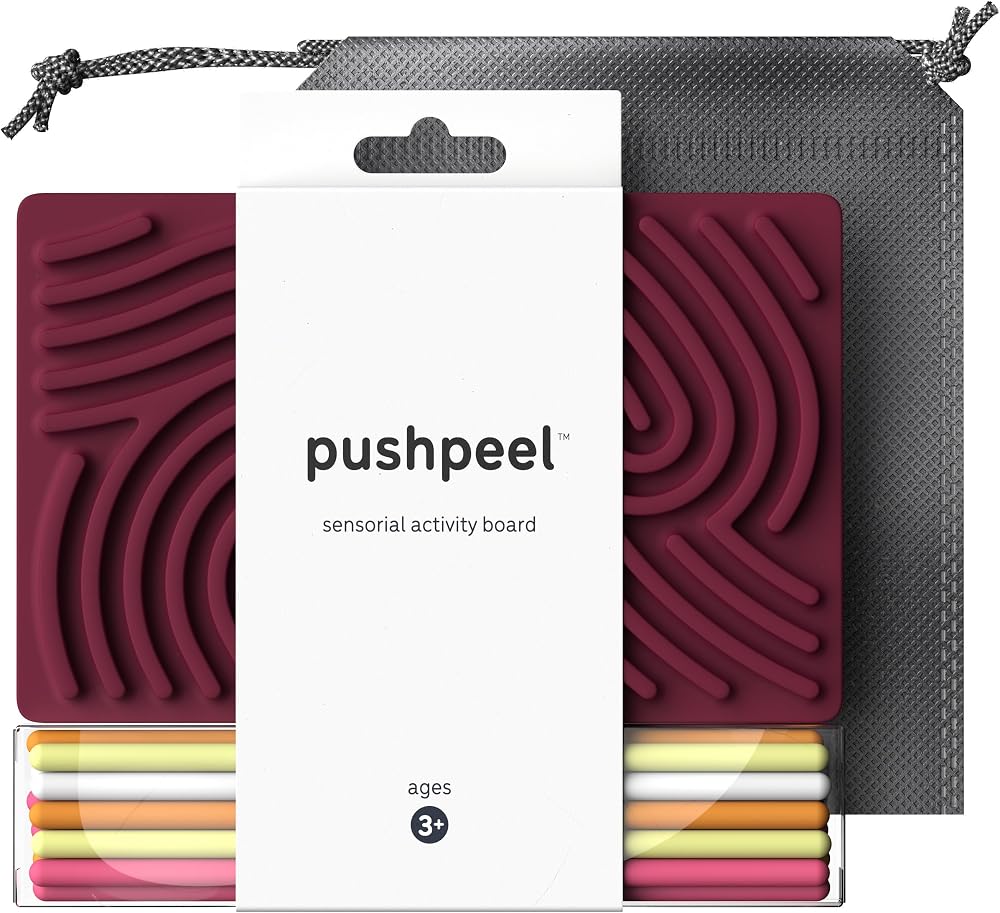Pushpeel Sensory Activity Board Silicone Fidget Toy 11 Strings Travel Bag