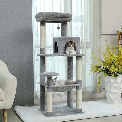 PAWZ Road 143cm Cat Tree Indoor with Metal Frame Large Hammock Grey