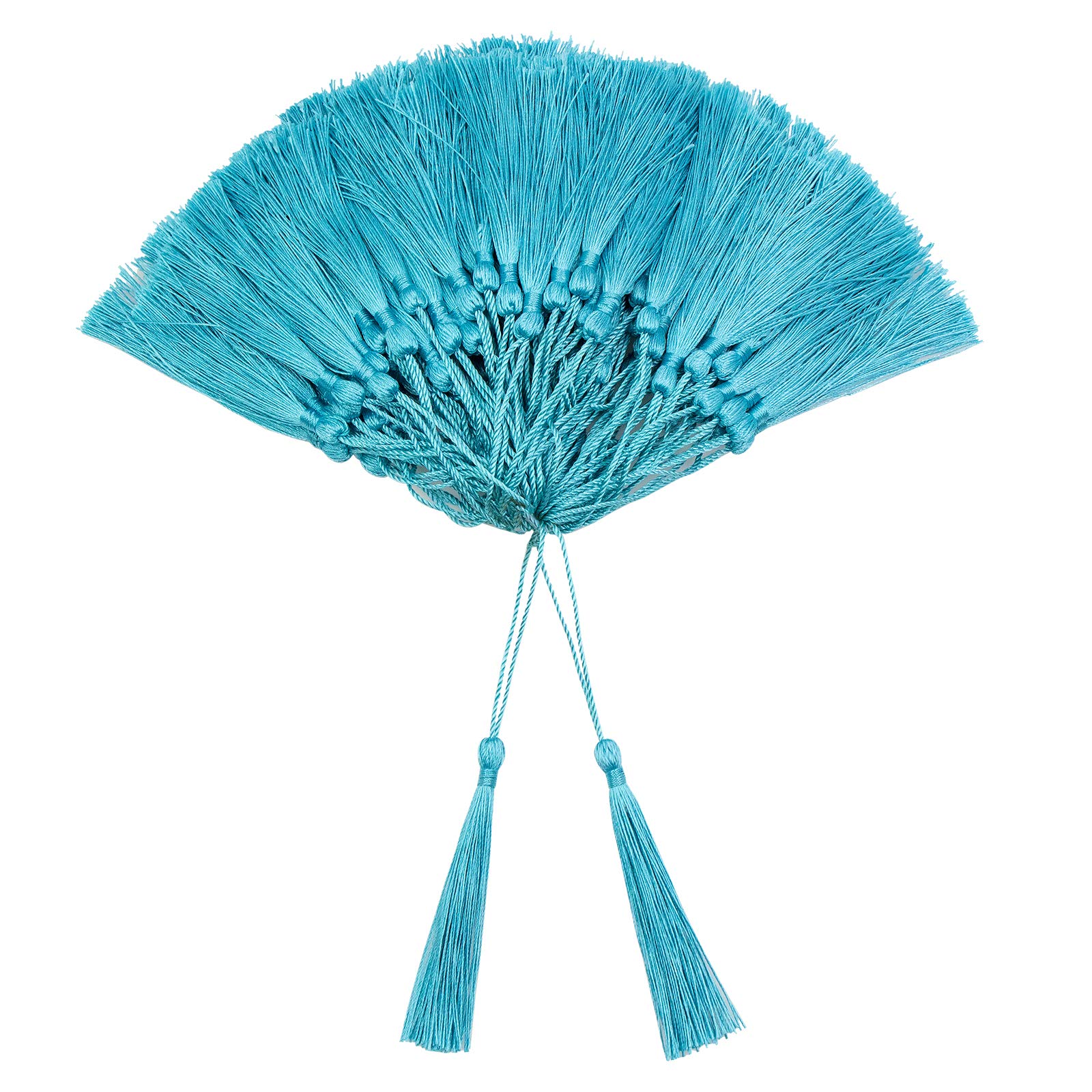 VAPKER 100 Pieces Light Blue Color 13cm/5-Inch Silky Handmade Soft Tassels Floss Bookmark Tassels with 2-Inch Cord Loop for Jewelry Making, DIY Projects, Bookmarks — image 1
