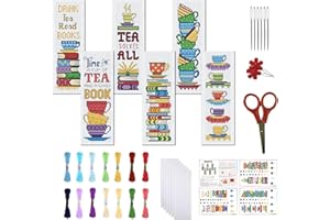 FREEBLOSS 6 Set Cross Stitch Bookmark Kits Book Teacup Pattern Stamped Cross Stitch Kit 11CT Embroidery Kit with Instructions