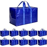 Simple Deluxe 10 Pack Extra Large Moving Bags with Lids, Reinforced Handles and Zippers, Heavy Duty Storage Tote for Moving Travel Camping Space Saving, Blue