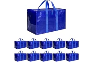 Simple Deluxe 10 Pack Moving Bags, Heavy Duty Storage Totes with Lids, Sturdy Handles& Zipper, Moving Boxes Alternative, Extra Large, for Clothes Packing, Moving Supplies, Blue