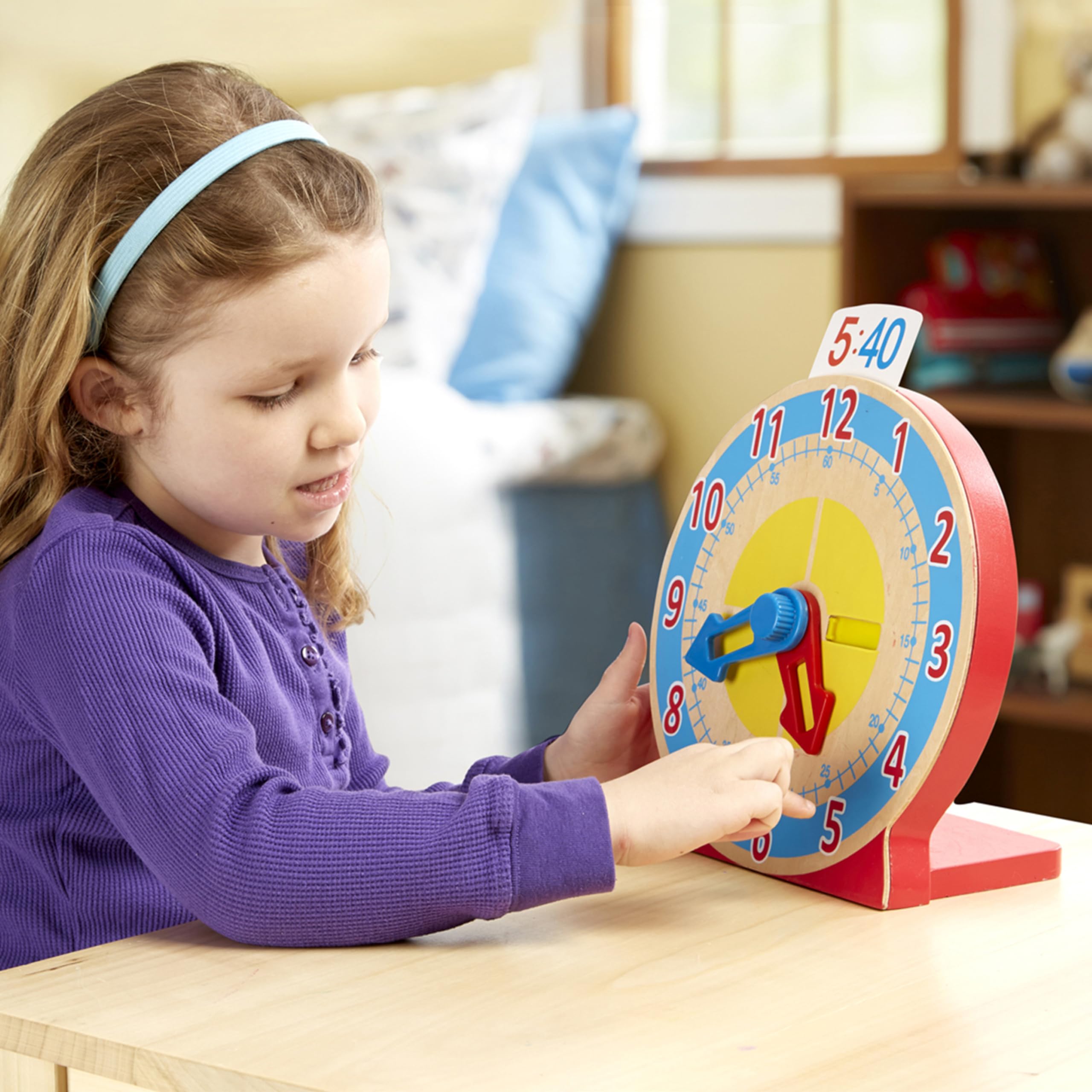 Melissa & Doug Turn & Tell Wooden Clock - Educational Toy with 12+ Reversible Time Cards