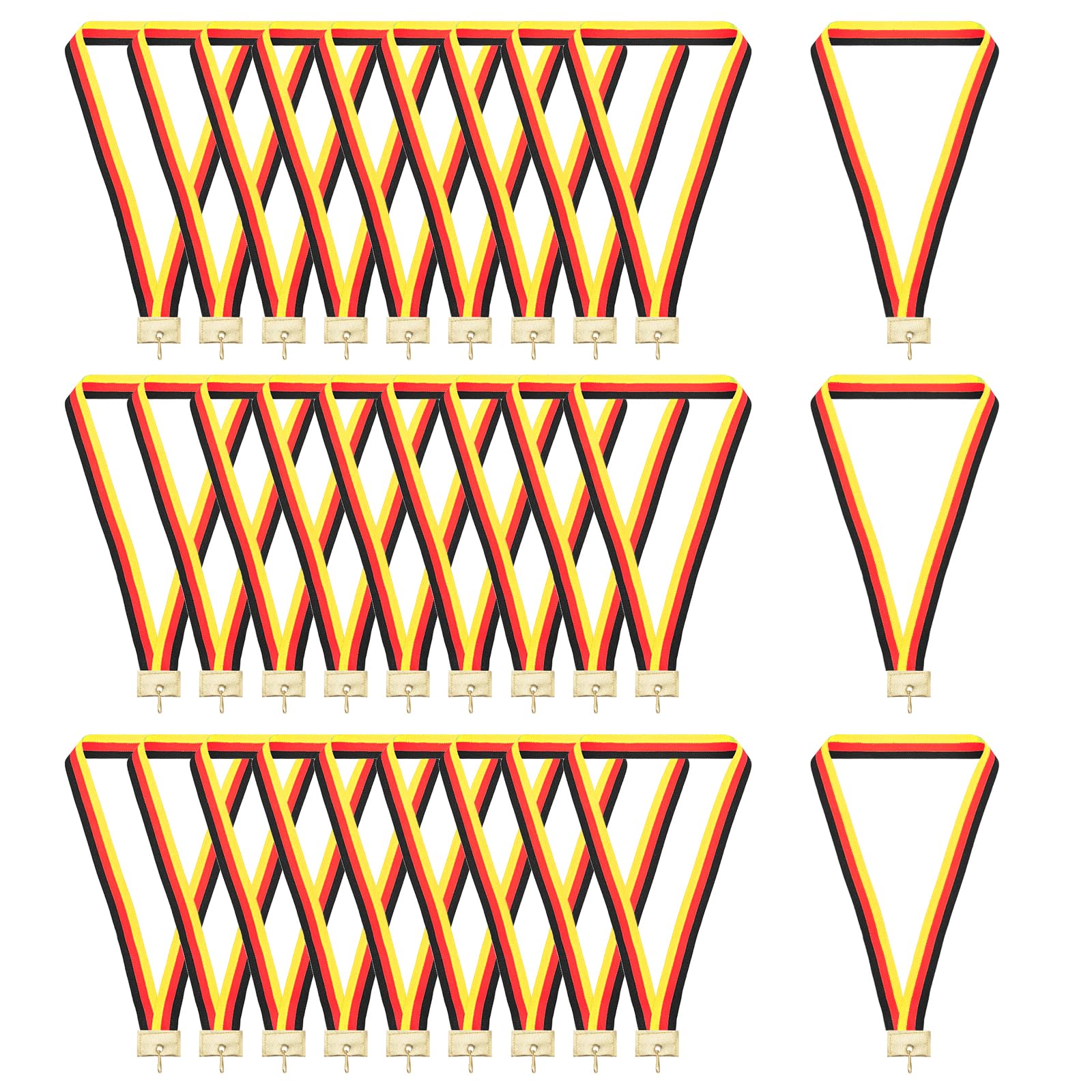 PATIKIL Award Neck Ribbons with Snap Clips, 30 Pcs Polyester Striped Medal Lanyards Ribbon with Leather Head Design for Competitions Sports Meetings Sports Party, Black, Red, Yellow