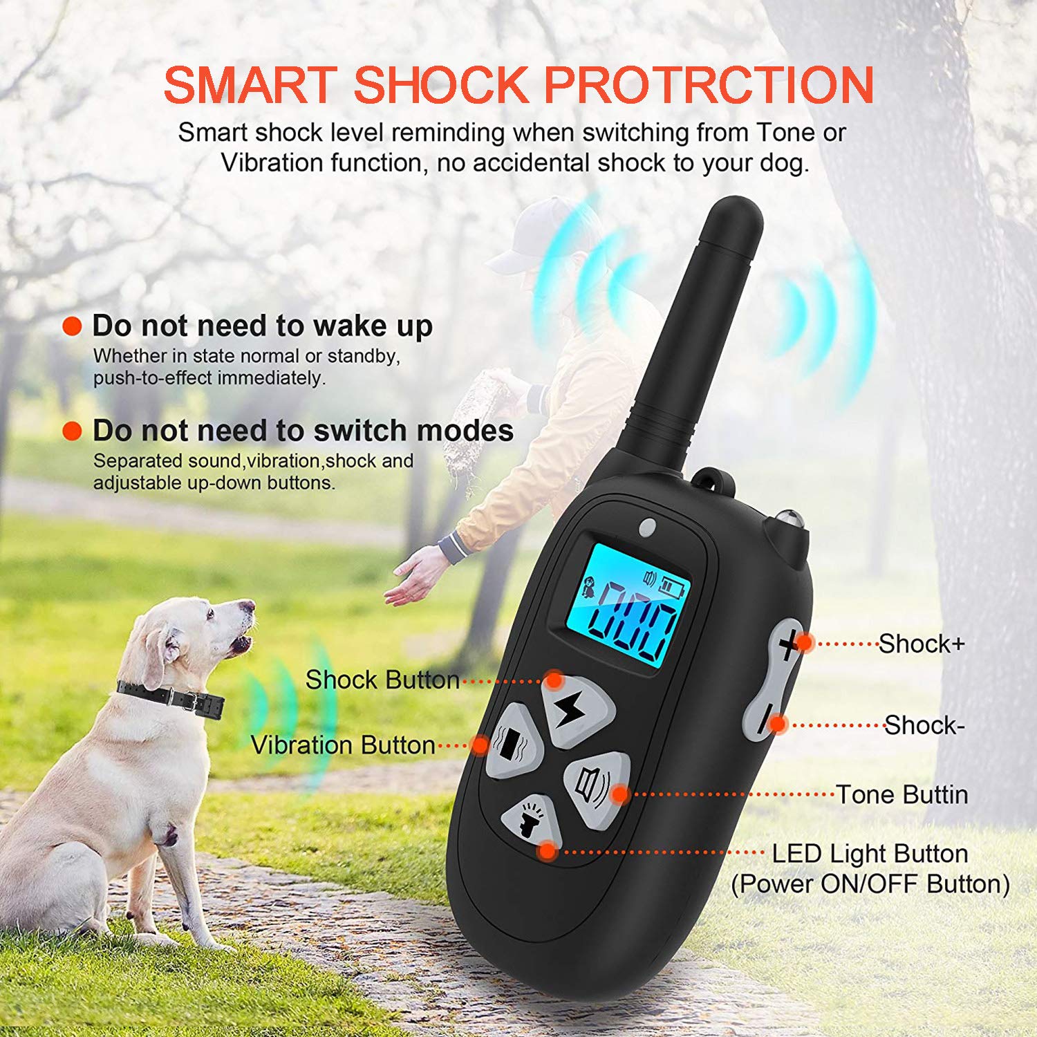 Tebaba Dog Training Collar 1000ft Remote 2018 Upgraded Dog Shock Collar Rechargeable & IPX67 Waterproof Electric Shock Collar with Beep Vibration and Harmless Shock for Small,Medium and Large Dogs