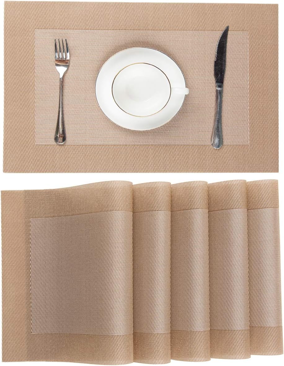 Pauwer Placemats Set of 6 for Dining Table Washable Woven Vinyl Placemat Non-Slip Heat Resistant Kitchen Table Mats Easy to Clean
