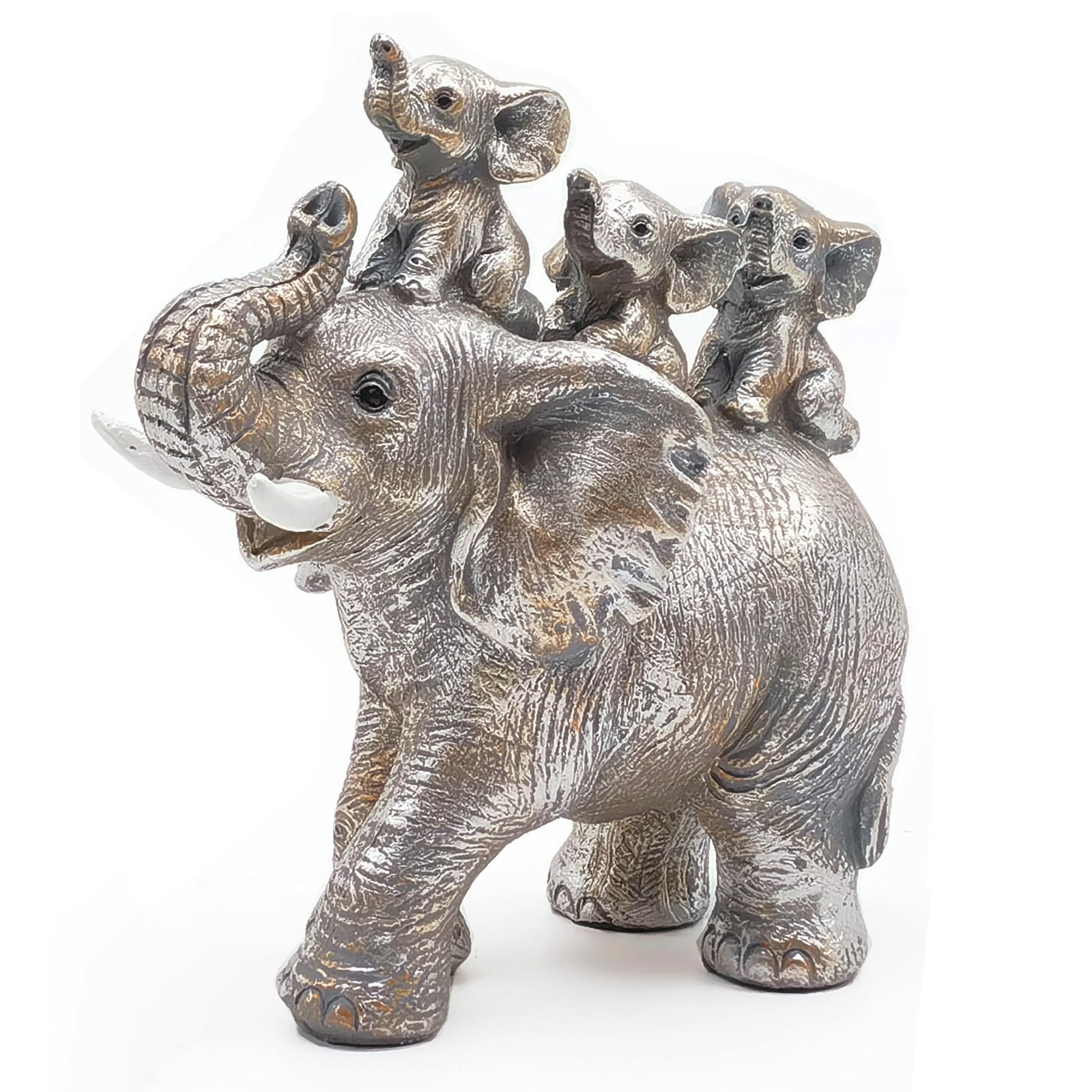 Irayin Elephant Statue Home Decor, Elephant Ornaments, Mother Elephant Carrying Three Babies, Elephant Gifts for Women, Mom Gift, Decoration for Living Room, Office, Bookshelf, Bedroom - Silver