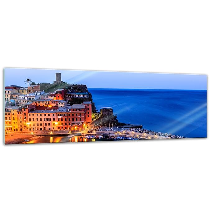 Glasbild - Vernazza Castle in Cinque Terre - 90x30 cm - Deko Glas - Wandbild aus Glas - Bild auf Glas - Moderne Glasbilder - 