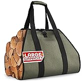 Water-Resistant Firewood Carrier Bag – 39.4"x18.5" Waxed Canvas Log Carrier for Firewood, Open-Ended Design, Large Capacity Wood Tote with Padded Handles, Buckle Strap & Folds Flat for Easy Storage