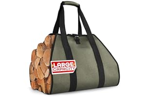 VIKROM Water-Resistant Firewood Carrier Bag – 39.4"x18.5" Waxed Canvas Log Carrier for Firewood, Open-Ended Design, Large Capacity Wood Tote with Padded Handles, Buckle Strap & Folds Flat for Easy Storage