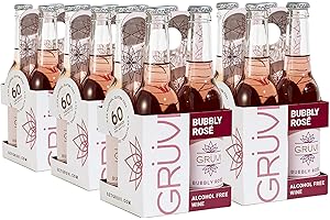 Gruvi Non-Alcoholic Bubbly Rose, 24 Bottles, 60 calories per serving, 0% ABV, Non Alcoholic Sparkling Wine, Zero Alcohol Wine