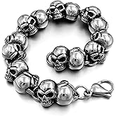 jonline24h Mens Stainless Steel Punk Rock Bracelet Bangle, Biker Gothic Skull, Silver 8.5 Inch