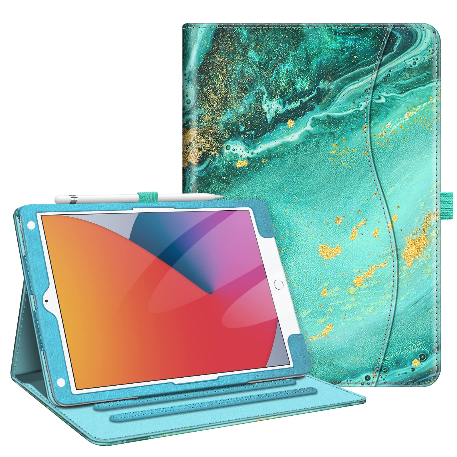 FINTIE Case for iPad 9th / 8th / 7th Generation (2021/2020/2019) 10.2 Inch - [Corner Protection] Multi-Angle Viewing Stand Cover with Pocket & Pencil Holder, Auto Wake Sleep, Aqua Wave