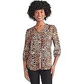 Jones New York Women's 3/4 Puff Sleeve Cheetah Print Top