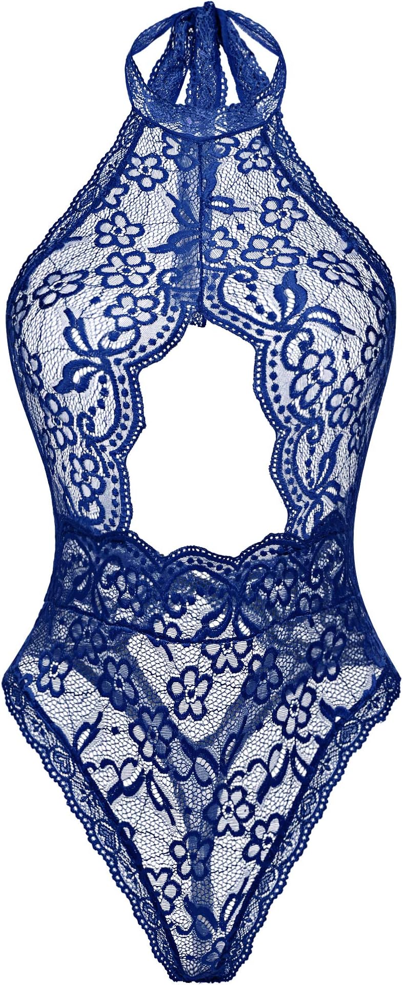 Chomoleza Women Sexy Lace Bodysuit Snap Crotch Teddy Lingerie One Piece Lace Babydoll Navy Blue