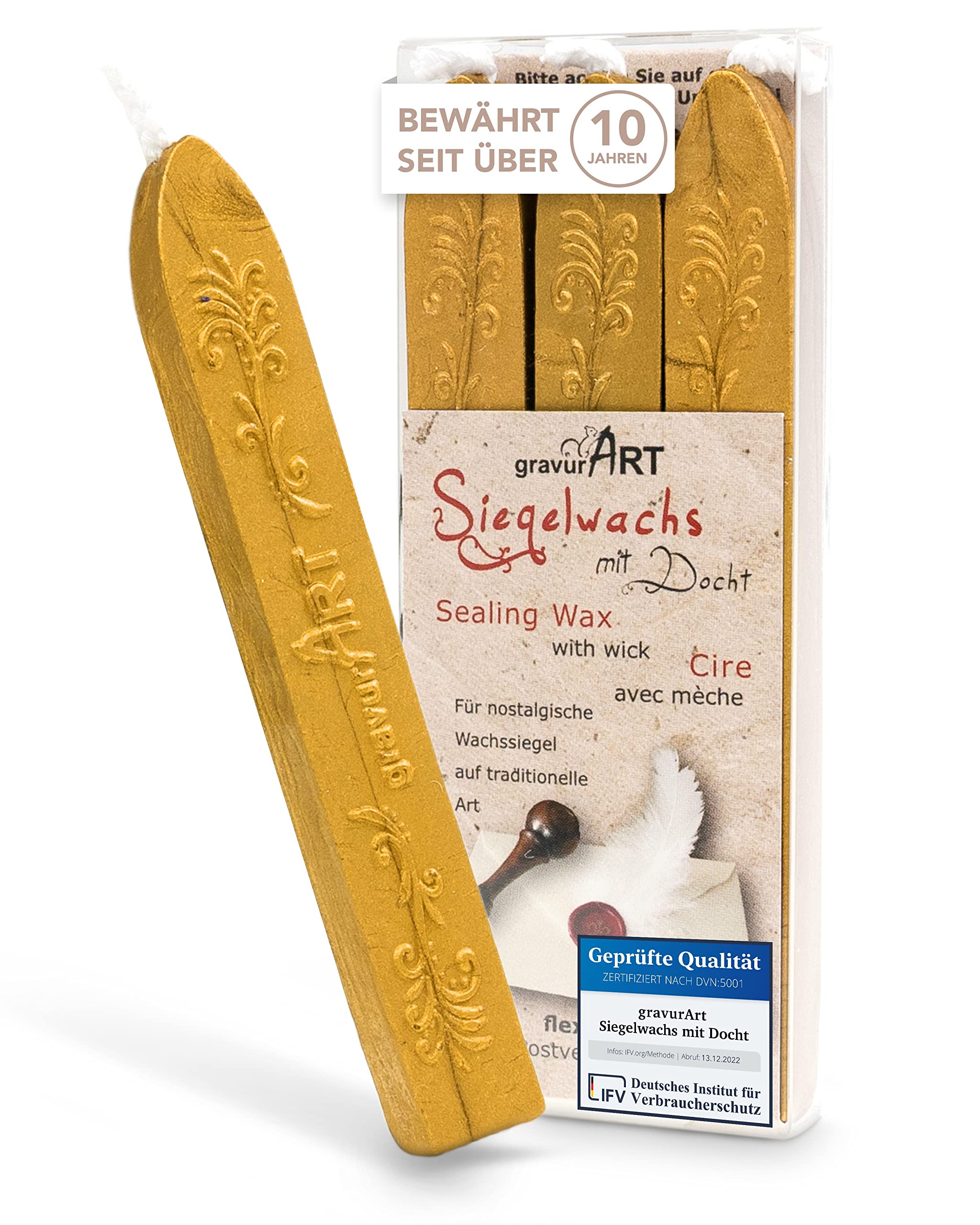 Sealing Wax Flexible with Wick - 3 Rods - Sun Gold-