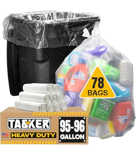 Amazon.com: Tasker 95-100 Gallon Clear Trash Bags Heavy Duty | 25